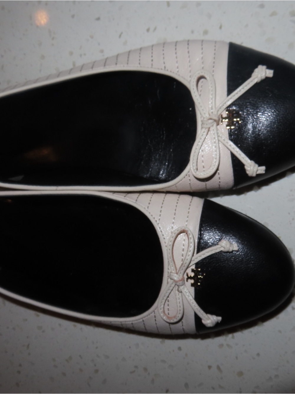 Tory Burch Black and Cream Cap-Toe Ballet Flats